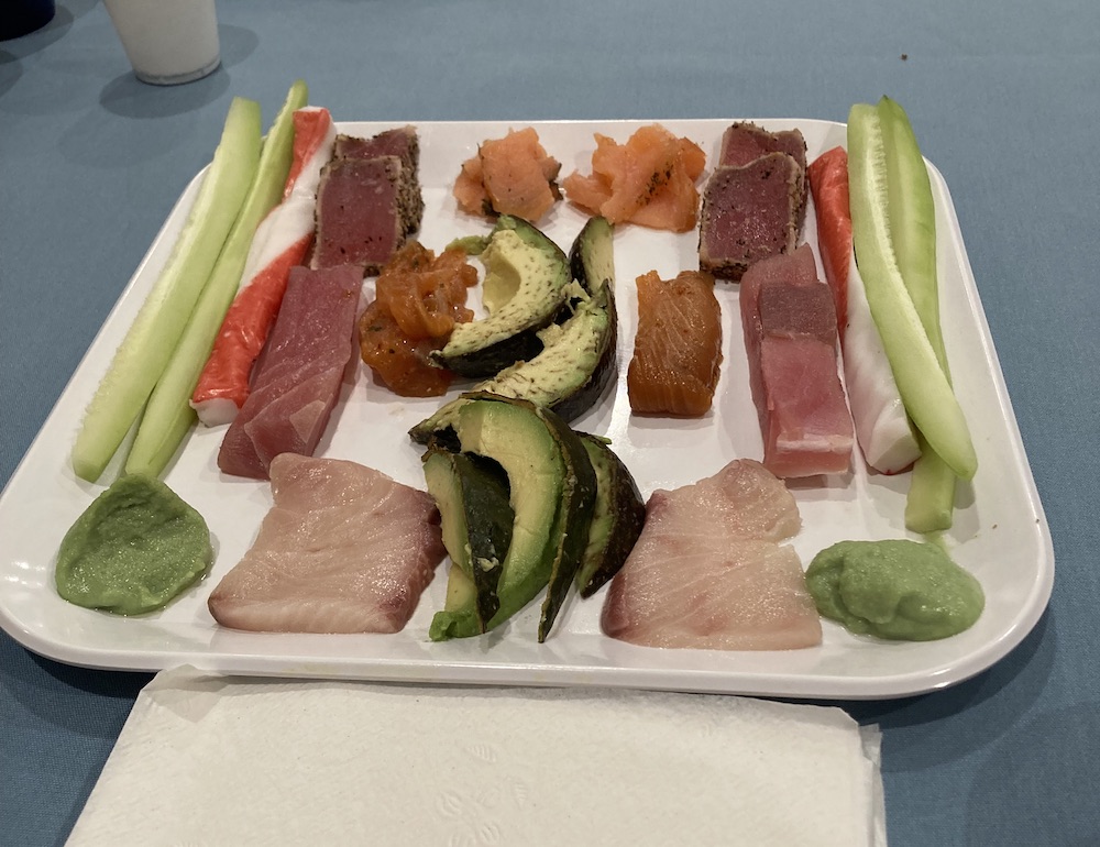 Sushi arranged on a square plate